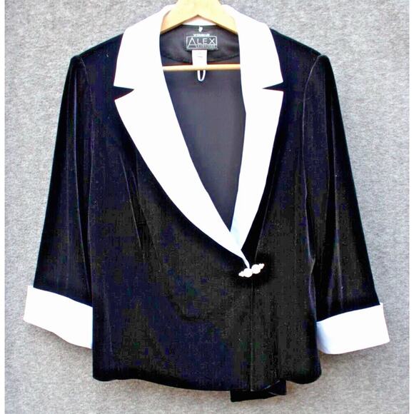 Alex Evenings Black Velvet w Satin Lapel Evening Jacket Regency Tux Plus Size 2X - Picture 1 of 9
